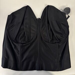 NEW Elila Satin Longline Bra Strapless Bustier Hook & Eye Closure 6420 Black